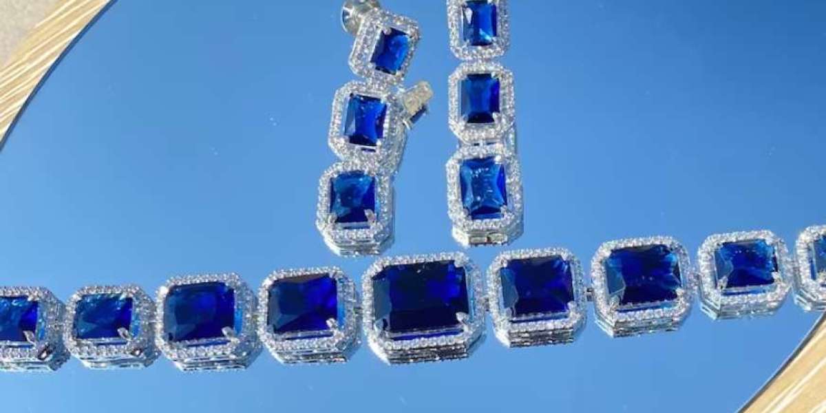 Sapphire Choker American Diamond Necklace Set